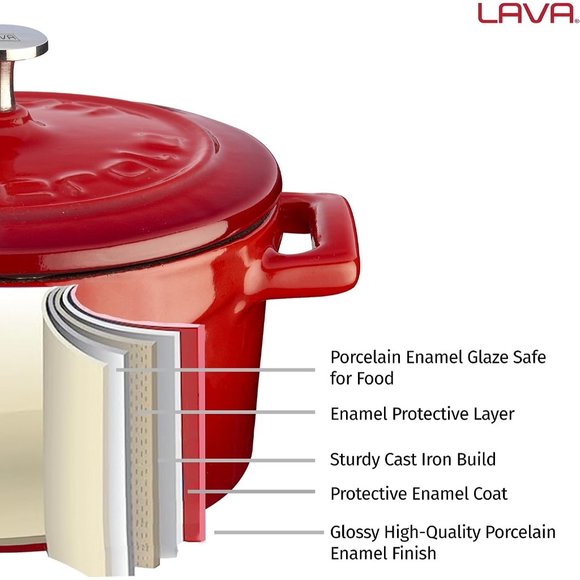 1.5 Red Quarts Round Sauce Pot Long Handle with Lid - Picture 2 of 7